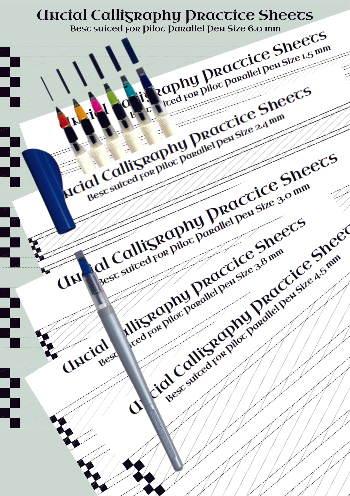 Uncial Calligraphy Practice Sheets (Digital Download) – 6 Sizes for Pilot Parallel Pens
